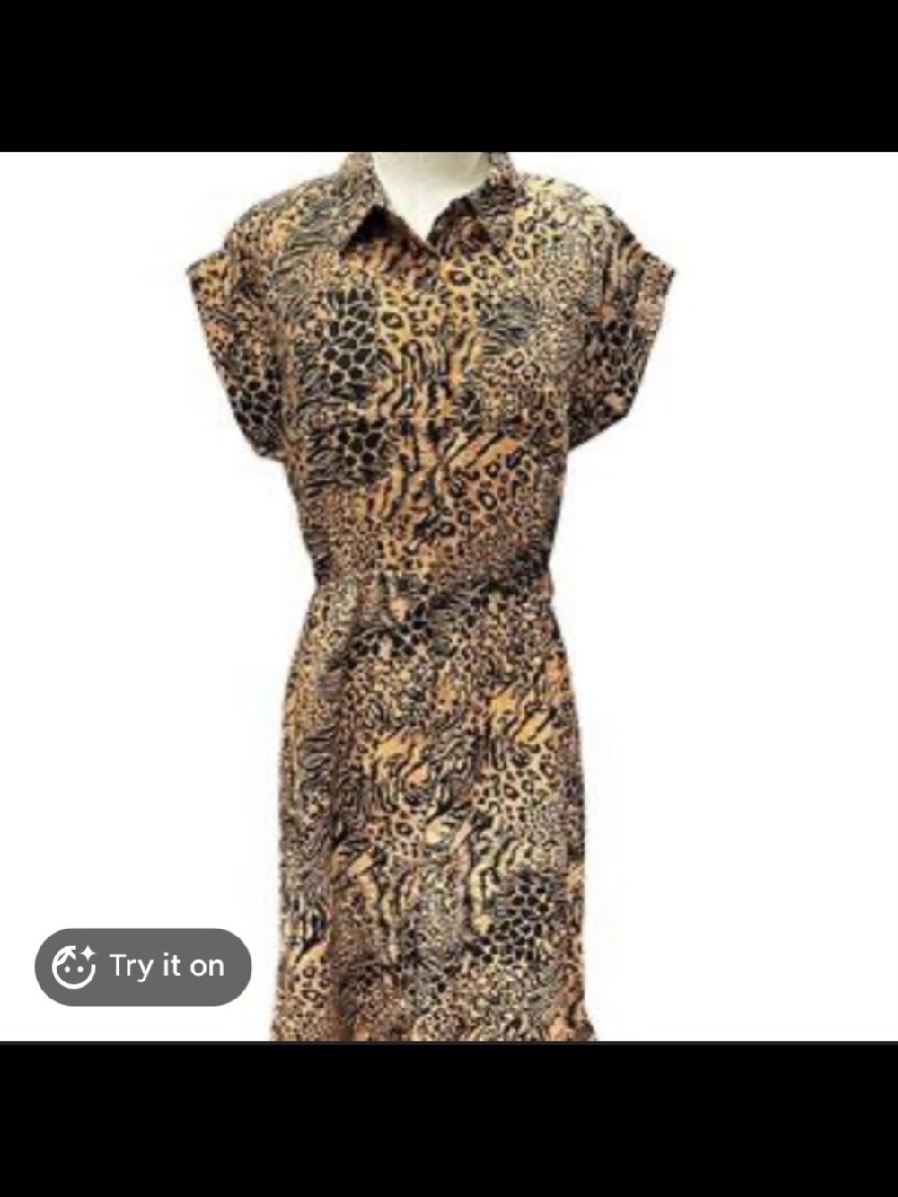Animal Print Midi Shirt Dress with Tie Waist in Brown